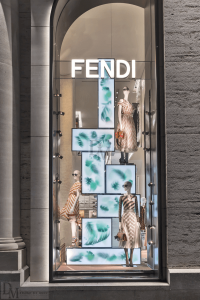 Fendi spring window display themes for visual merchandising